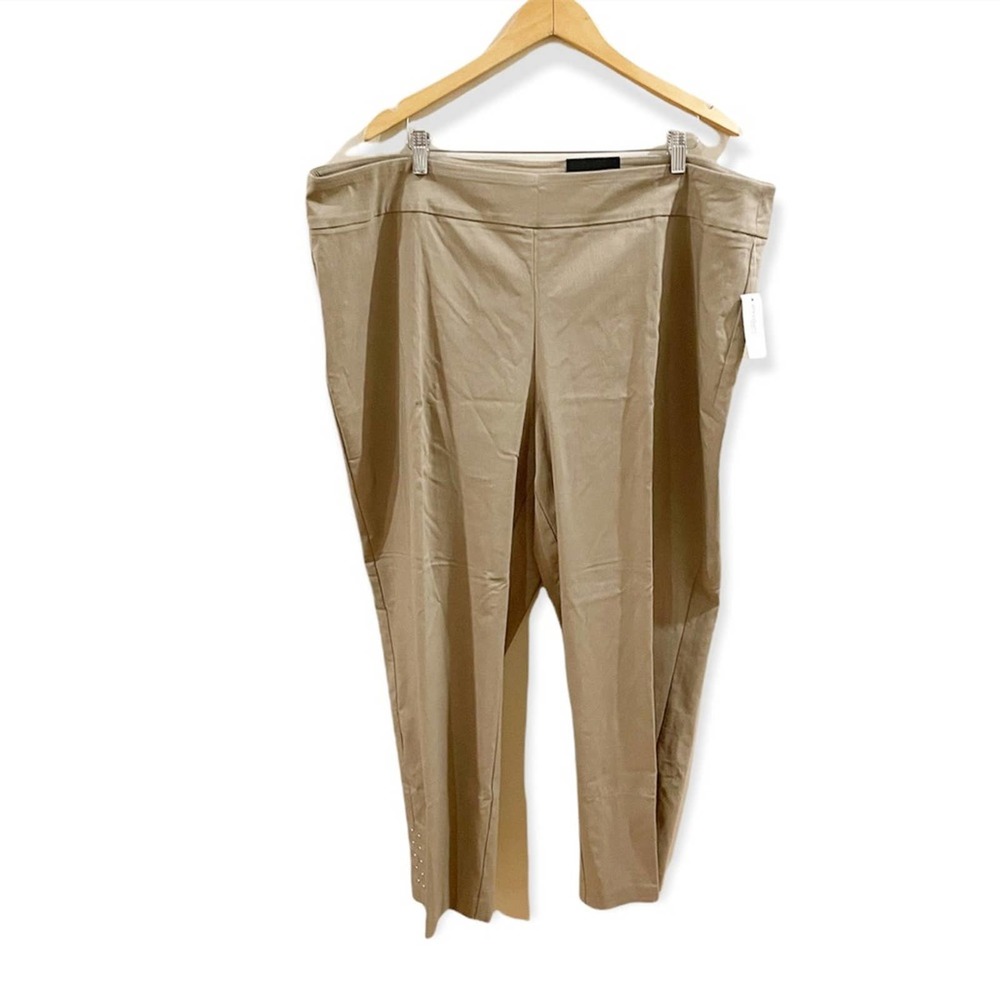 Roz & Ali Khaki Tan Pull On Stretch Classic Fit High Waist Ankle Length Size 24